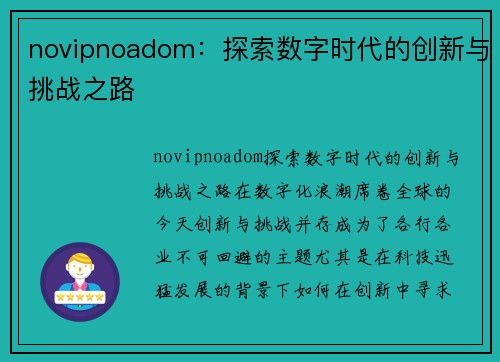 novipnoadom：探索数字时代的创新与挑战之路